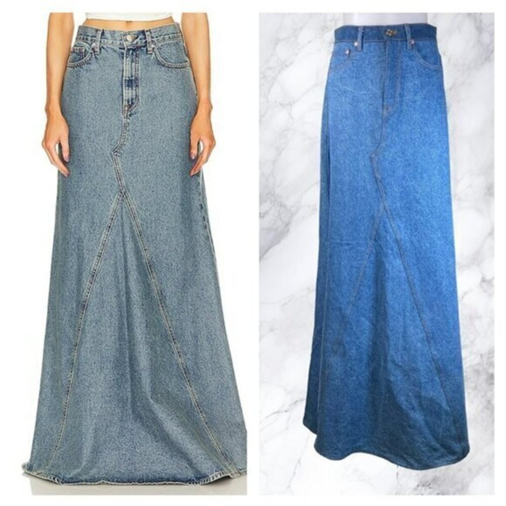 GRLFRND Fiona Godet Maxi Skirt in True Indigo